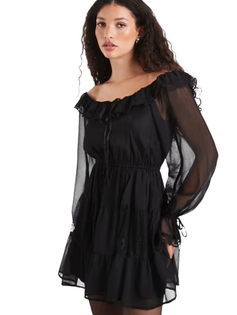 Miss Selfridge Black Chiffon Whimsigoth Mini Dress Size 2